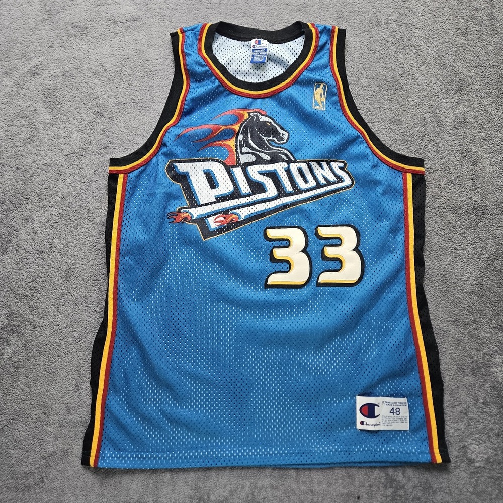 Vintage 1996-97 Grant Hill Detroit Pistons Champion Gold 50th Jersey Mens 48 XL